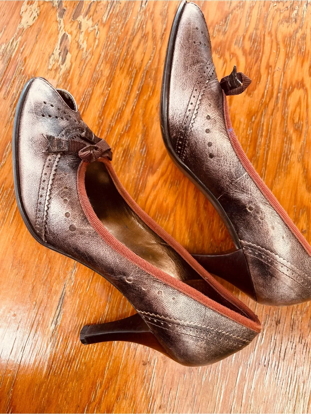 Franco Sarto Copper Leather Peep-Toe Heels | Size 7